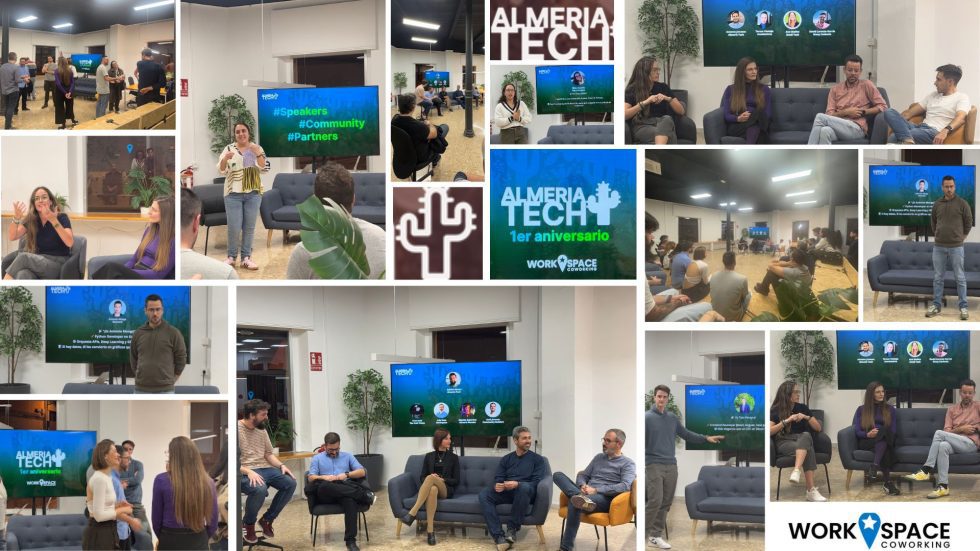 Evento de Almería Tech en Workspace Coworking Almería con profesionales del sector tecnológico conectando y participando en actividades.