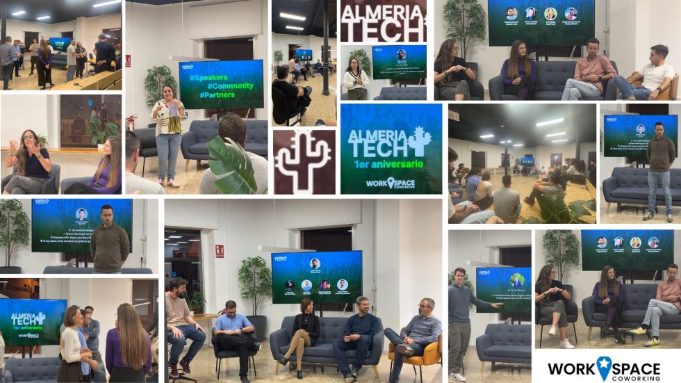 Almería Tech en Coworking Almería: 1 año de comunidad tech y conexiones - Evento de Almería Tech en Workspace Coworking Almería con profesionales del sector tecnológico, paneles de discusión y networking en un ambiente colaborativo.