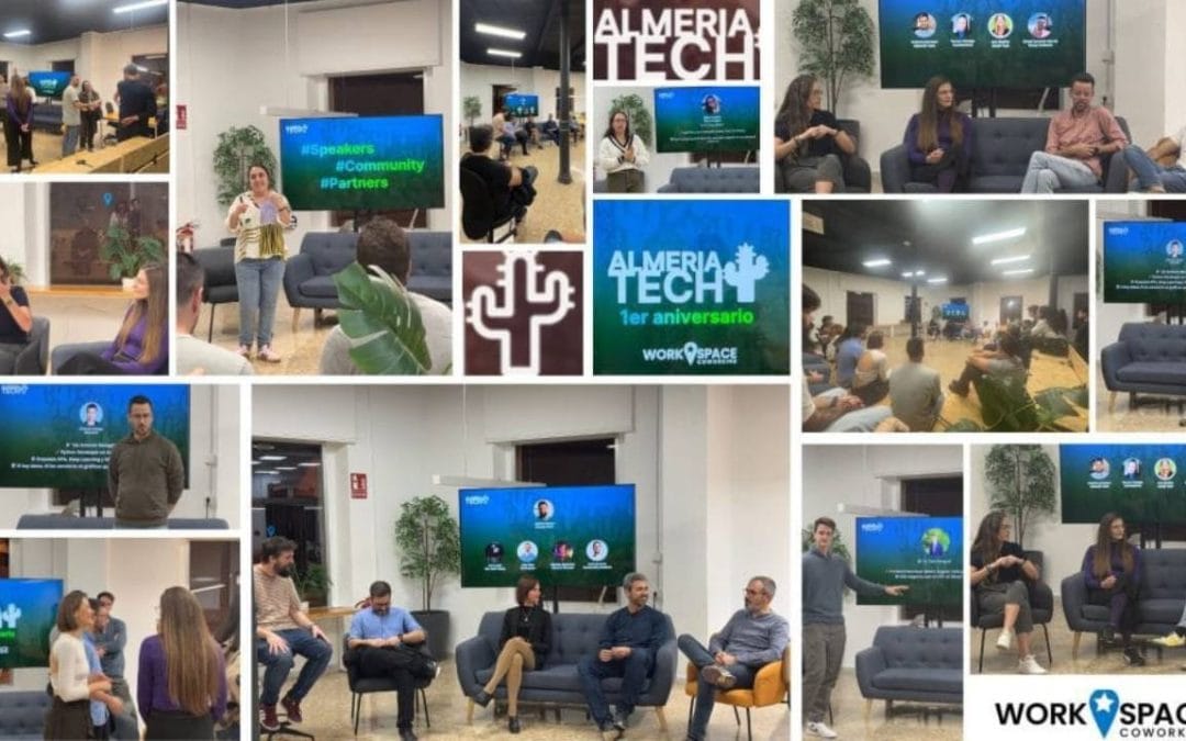 Evento de Almería Tech en Workspace Coworking Almería con profesionales del sector tecnológico conectando y participando en actividades.